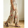 image:imageCHARTOU Womens High Rise Wide Leg Jeans Baggy Floral Ruffle Hem Cropped Denim PantsKhaki