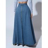 image:imageHigh Waisted Maxi Denim Skirt Women Elegant Pleated Button Up Patchwork Flowy Long Jean SkirtsDark Blue