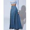 image:imageHigh Waisted Maxi Denim Skirt Women Elegant Pleated Button Up Patchwork Flowy Long Jean SkirtsDark Blue