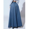 image:imageHigh Waisted Maxi Denim Skirt Women Elegant Pleated Button Up Patchwork Flowy Long Jean SkirtsDark Blue