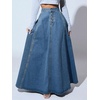 image:imageHigh Waisted Maxi Denim Skirt Women Elegant Pleated Button Up Patchwork Flowy Long Jean SkirtsDark Blue