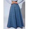 image:imageHigh Waisted Maxi Denim Skirt Women Elegant Pleated Button Up Patchwork Flowy Long Jean SkirtsDark Blue