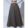 image:imageHigh Waisted Maxi Denim Skirt Women Elegant Pleated Button Up Patchwork Flowy Long Jean SkirtsGrey