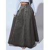 image:imageHigh Waisted Maxi Denim Skirt Women Elegant Pleated Button Up Patchwork Flowy Long Jean SkirtsGrey