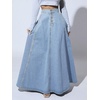 image:imageHigh Waisted Maxi Denim Skirt Women Elegant Pleated Button Up Patchwork Flowy Long Jean SkirtsLight Blue