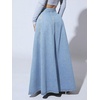image:imageHigh Waisted Maxi Denim Skirt Women Elegant Pleated Button Up Patchwork Flowy Long Jean SkirtsLight Blue