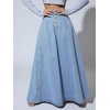 image:imageHigh Waisted Maxi Denim Skirt Women Elegant Pleated Button Up Patchwork Flowy Long Jean SkirtsLight Blue