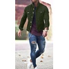 image:imageMens Denim Jacket Casual Regular Fit Button Down Long Sleeve Jean Trucker JacketArmy Green