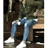 image:imageMens Denim Jacket Casual Regular Fit Button Down Long Sleeve Jean Trucker JacketArmy Green