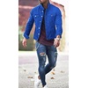 image:imageMens Denim Jacket Casual Regular Fit Button Down Long Sleeve Jean Trucker JacketBlue