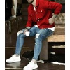 image:imageMens Denim Jacket Casual Regular Fit Button Down Long Sleeve Jean Trucker JacketRed