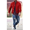 image:imageMens Denim Jacket Casual Regular Fit Button Down Long Sleeve Jean Trucker JacketRed