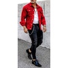 image:imageMens Denim Jacket Casual Regular Fit Button Down Long Sleeve Jean Trucker JacketRed