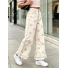image:imageWomen Denim Camo Pants Y2k Ruffle Hem Cropped Wide Leg Jeans with PocketsBeige