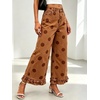 image:imageWomen Denim Camo Pants Y2k Ruffle Hem Cropped Wide Leg Jeans with PocketsBrown