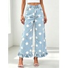 image:imageWomen Denim Camo Pants Y2k Ruffle Hem Cropped Wide Leg Jeans with PocketsLight Blue