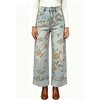 image:imageWomen Floral Print Denim Wide Leg Pants Y2k Cuffed Hem Cropped Baggy JeansOrange Floral