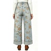 image:imageWomen Floral Print Denim Wide Leg Pants Y2k Cuffed Hem Cropped Baggy JeansOrange Floral