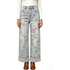 image:imageWomen Floral Print Denim Wide Leg Pants Y2k Cuffed Hem Cropped Baggy JeansPink Floral