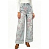 image:imageWomen Floral Print Denim Wide Leg Pants Y2k Cuffed Hem Cropped Baggy JeansPink Floral