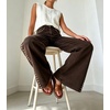 image:imageWomen High Waist Wide Leg Jeans Side Rivet Stud Flare Casual Denim PantsChocolate Brown