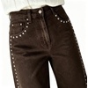 image:imageWomen High Waist Wide Leg Jeans Side Rivet Stud Flare Casual Denim PantsChocolate Brown