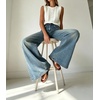 image:imageWomen High Waist Wide Leg Jeans Side Rivet Stud Flare Casual Denim PantsRetro Blue