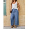image:imageWomen Lightweight Denim Wide Leg Pants High Waist Crop Casual Loose JeansLight Blue