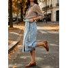 image:imageWomen Midi Denim Wrap Skirt Polka Dot High Waist Tie Knot Western Jean Pencil Skirt with SlitBlue