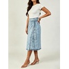 image:imageWomen Midi Denim Wrap Skirt Polka Dot High Waist Tie Knot Western Jean Pencil Skirt with SlitBlue