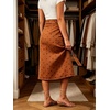 image:imageWomen Midi Denim Wrap Skirt Polka Dot High Waist Tie Knot Western Jean Pencil Skirt with SlitBrown