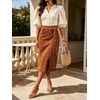 image:imageWomen Midi Denim Wrap Skirt Polka Dot High Waist Tie Knot Western Jean Pencil Skirt with SlitBrown