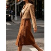 image:imageWomen Midi Denim Wrap Skirt Polka Dot High Waist Tie Knot Western Jean Pencil Skirt with SlitBrown