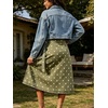 image:imageWomen Midi Denim Wrap Skirt Polka Dot High Waist Tie Knot Western Jean Pencil Skirt with SlitGreen