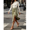 image:imageWomen Midi Denim Wrap Skirt Polka Dot High Waist Tie Knot Western Jean Pencil Skirt with SlitGreen