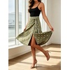image:imageWomen Midi Denim Wrap Skirt Polka Dot High Waist Tie Knot Western Jean Pencil Skirt with SlitGreen