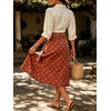 image:imageWomen Midi Denim Wrap Skirt Polka Dot High Waist Tie Knot Western Jean Pencil Skirt with SlitRed