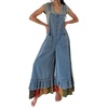 image:imageWomen Ruffle Hem Patchwork Denim Overalls Jeans Baggy Distressed Bib Flare Wide Leg Pants JumpsuitsBlue
