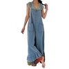 image:imageWomen Ruffle Hem Patchwork Denim Overalls Jeans Baggy Distressed Bib Flare Wide Leg Pants JumpsuitsBlue