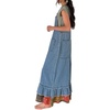 image:imageWomen Ruffle Hem Patchwork Denim Overalls Jeans Baggy Distressed Bib Flare Wide Leg Pants JumpsuitsBlue