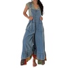 image:imageWomen Ruffle Hem Patchwork Denim Overalls Jeans Baggy Distressed Bib Flare Wide Leg Pants JumpsuitsBlue