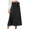 image:imageWomens Back Elastic High Waist Denim Midi Skirt ALine Flared Long Jean Skirt with BeltBlack