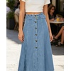 image:imageWomens Back Elastic High Waist Denim Midi Skirt ALine Flared Long Jean Skirt with BeltBlue