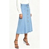 image:imageWomens Back Elastic High Waist Denim Midi Skirt ALine Flared Long Jean Skirt with BeltBlue