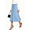 image:imageWomens Back Elastic High Waist Denim Midi Skirt ALine Flared Long Jean Skirt with BeltBlue