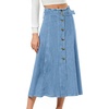image:imageWomens Back Elastic High Waist Denim Midi Skirt ALine Flared Long Jean Skirt with BeltBlue
