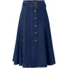 image:imageWomens Back Elastic High Waist Denim Midi Skirt ALine Flared Long Jean Skirt with BeltDark Blue