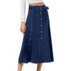 image:imageWomens Back Elastic High Waist Denim Midi Skirt ALine Flared Long Jean Skirt with BeltDark Blue