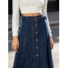 image:imageWomens Back Elastic High Waist Denim Midi Skirt ALine Flared Long Jean Skirt with BeltDark Blue