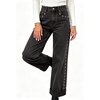 image:imageWomens High Waist Wide Leg Jeans Y2k Studded Cuffed Hem Ankle Denim PantsBlack